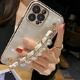 thumbnail image 6 of Compatible with iPhone Case,Cool Electro Plated Pearl with Wristband Strap Bracelet Chain Camera Lens Protection Soft Shockproof Cover Phone Case (White,iPhone 11), 6 of 8