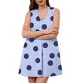 thumbnail image 5 of Women's Vintage Polka Dot Mini Dress Sleeveless V Neck Pleated Loose Fit A-Line Shift Dress with Pockets Casual Summer Beach Tunic Flattering Boho Style Lightweight Apparel, 5 of 8