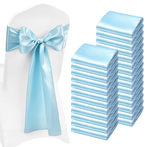 VEVOR Satin Chair Sashes Bows, 100PCS Chair Ribbon Ties Back Sash, 7 x 108 inch, Light Blue Wedding Reception Decoration, for Wedding Ceremony Baby Shower Party Events Banquet Chair Cover Decoration