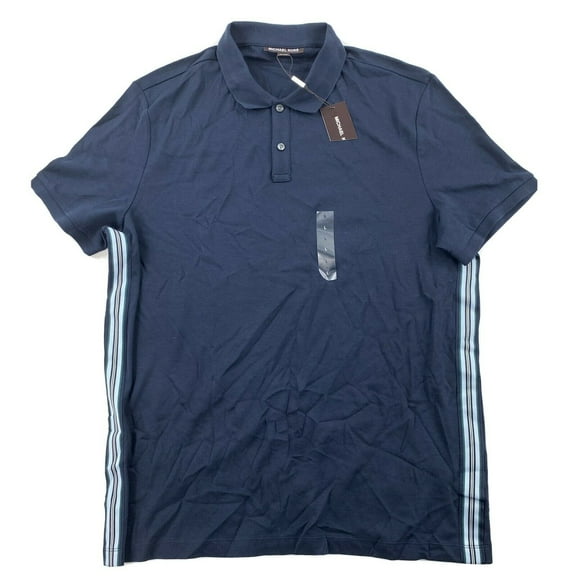Michael Kors MIDNIGHT BLUE Ribbon Side Stripe Polo Shirt, US Large