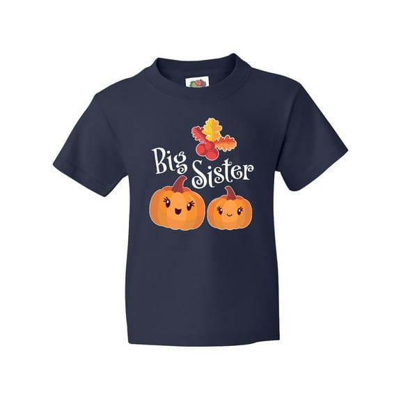 Inktastic Big Sister Pumpkins with Fall Leaves Youth T-Shirt
