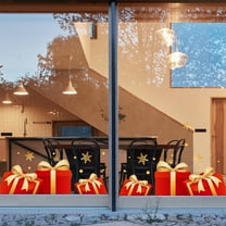 Christmas Wreath Window Stickers, Large Static Cling Decals for Glass Door Shop Decoration(D)