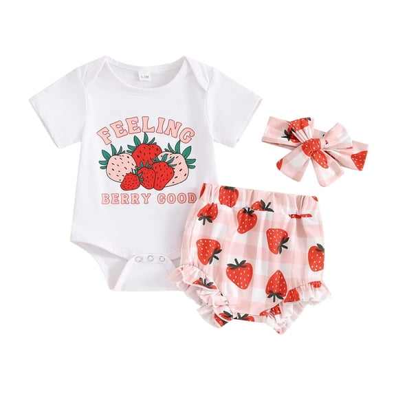 Girls Suit Strawberry Short Sleeved Camisole Trishorts Hairband 3PCS