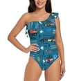 thumbnail image 2 of Picia Construction Trucks Pattern Women's One Piece Swimsuits,One Shoulder Swimwear Asymmetric ,Ruffle Monokinis Bathing Suits,High Waisted Flattering Bathing Suits-, 2 of 8