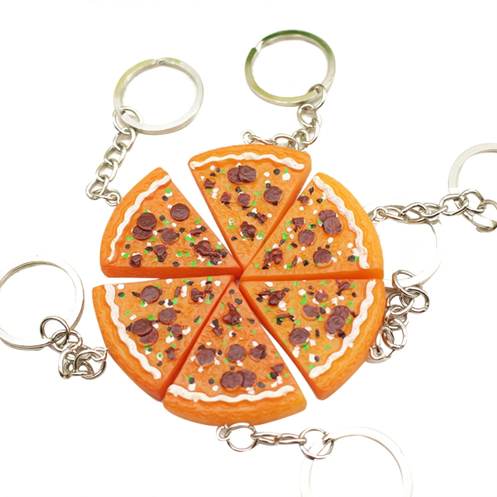6pcs Simulation Food Keyrings Pizza Resin Pendants Bag Key Rings
