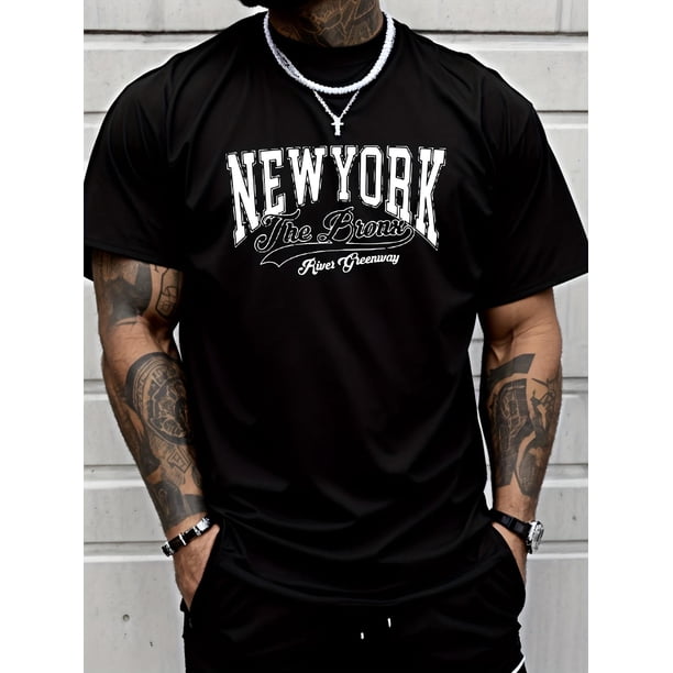 Camiseta informal con estampado creativo "Nueva York" para hombre, cuello redondo y manga corta, estilo urbano moderno para adultos, hombres, mujeres, adolescentes y jóvenes.