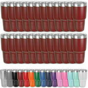 Clear Water Home Goods - Pack of 24 Bulk - 30 oz. Tumblers 18/8 Stainless Steel Double Wall Vacuum Insulated Water Bottle and Travel Coffee Mug Cups with Clear Lid, Powder Coated - Maroon