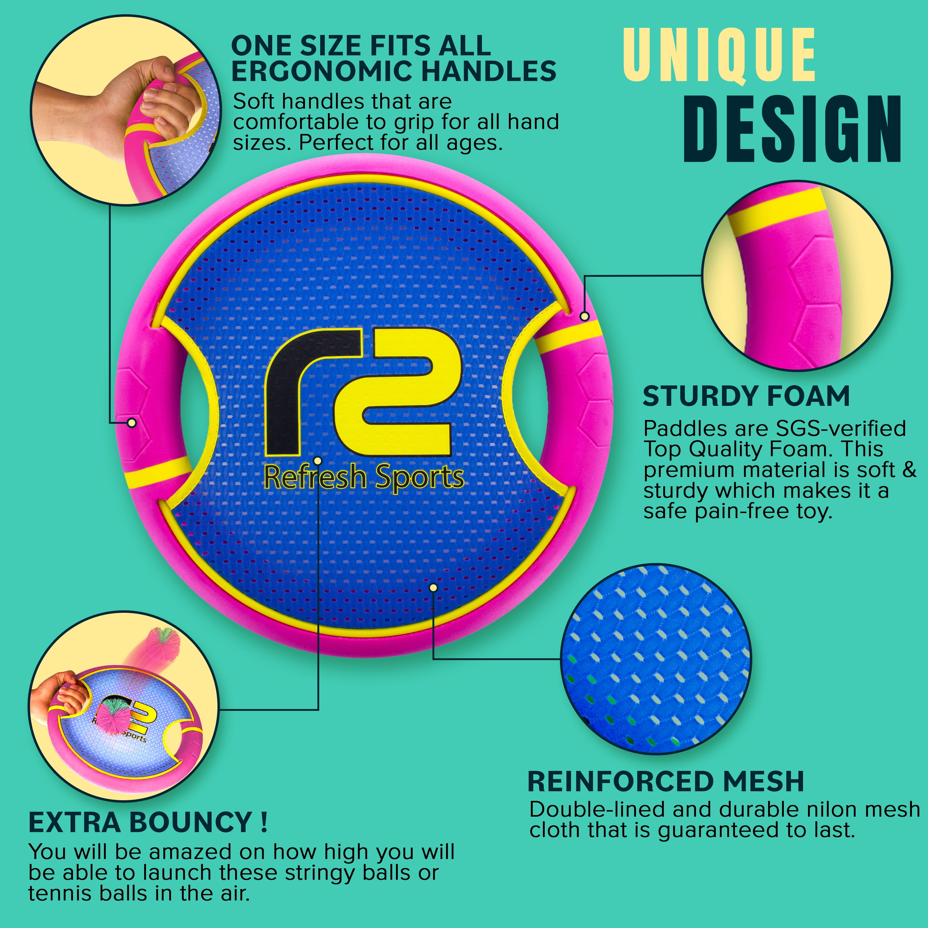 Bouncy Paddle & Stringy Ball Game - Pink & Purple - Refresh Sports