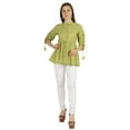 thumbnail image 4 of Moomaya Printed Top 3/4 Sleeve Mandarin Collar Pleated Fit & Flare Short Tunic For Women, 4 of 9