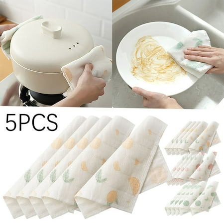 

Kitchen Decor 5PCS Kitchen Cleaning Tools Household Cleaning Towel Thickened Printed Rag Kitchen Wood Fiber Dishcloth Kitchen Gadgets