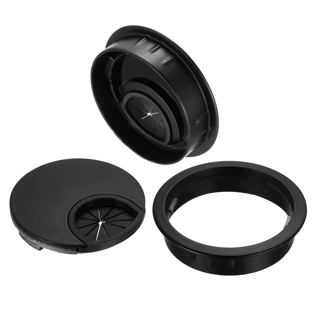 Unique Bargains Zinc Alloy Desk Wire Cord Grommet Hole Cover Black 2-1/8"