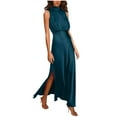 thumbnail image 2 of Mefallenssiah Mode Femmes Été Solide Causal Col Rond Sans Manches Haute Robe Maxi Fendue, 2 of 6