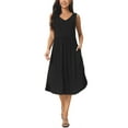 thumbnail image 1 of INSPIRE CHIC Robe d'Été Sans Manches Col en V Décontractée Midi de Plage avec Poches Noire P, 1 of 5