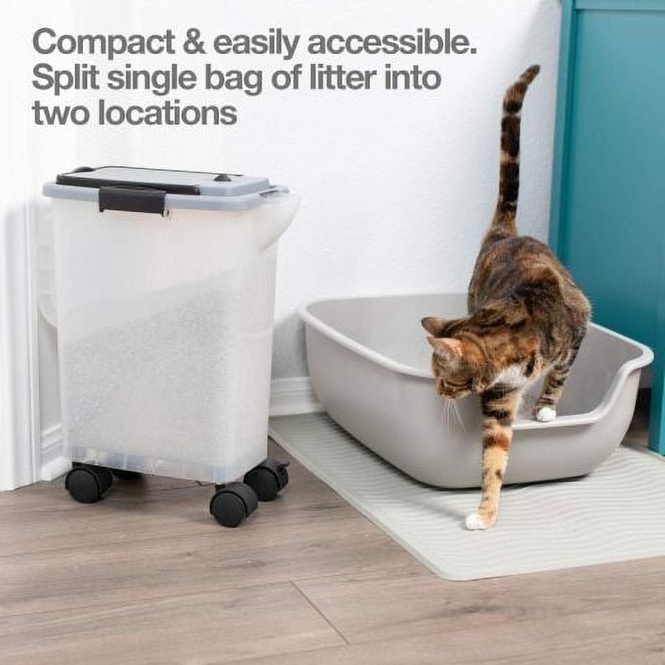 PetFusion BetterBin Portable Cat Litter Storage Bin Container with Wheels, For Dry Cat and Dog Pet Foods, Holds Up To 25 lb/10 Gallons, White