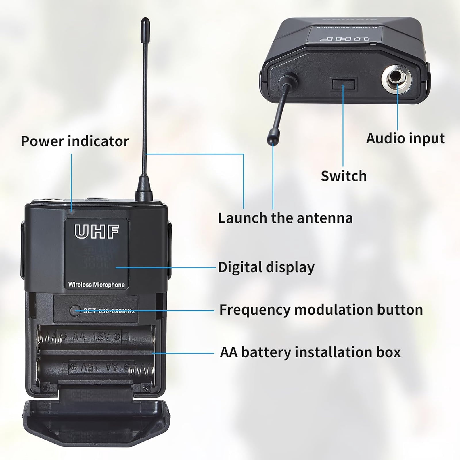 FULODE 4 Channel UHF Wireless Microphone System with Lavalier Headset Mics, 4x50 Adjustable Frequencies, Ideal for Karaoke Meeting Church, 300ft Range (4 Bodypack)