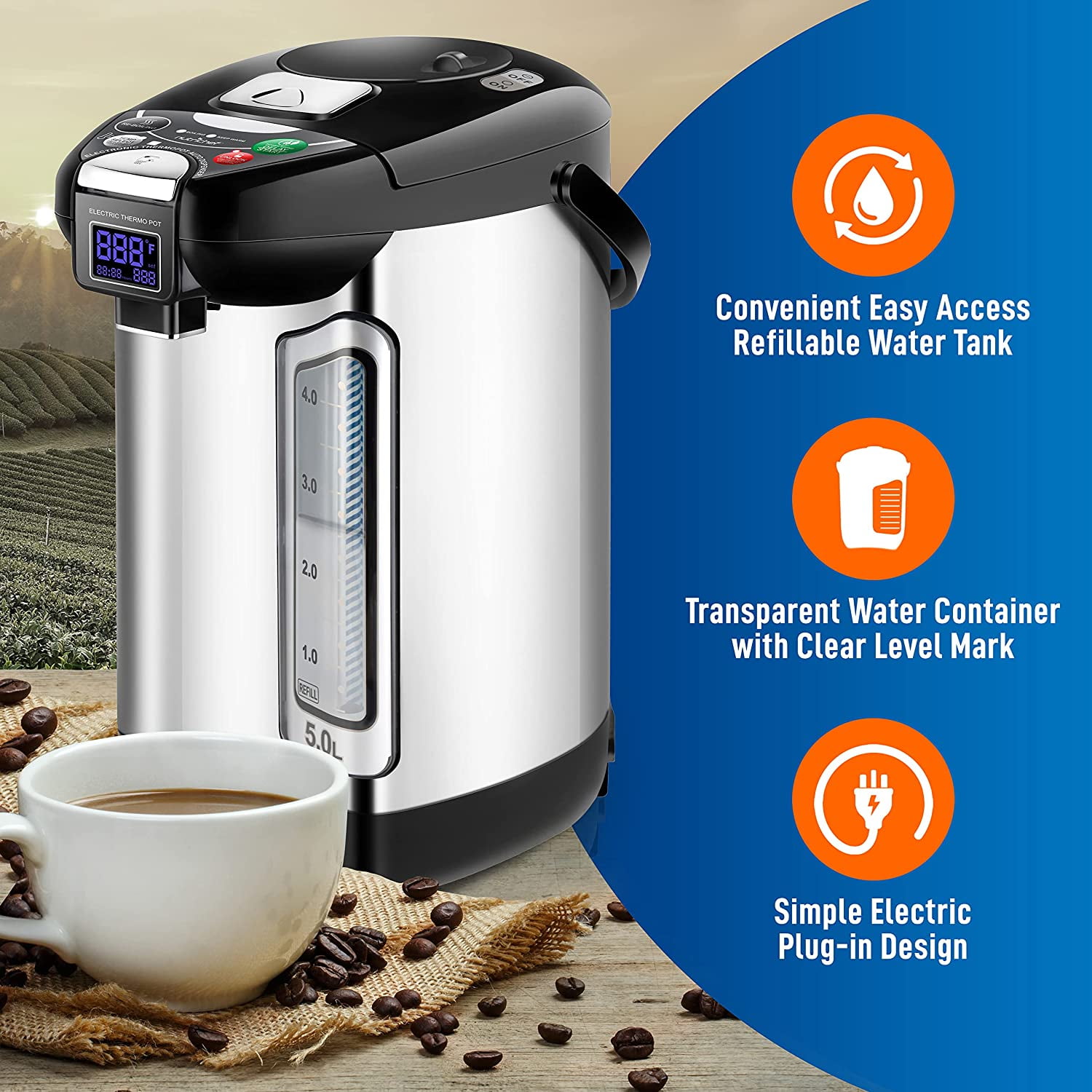 Nutrichef Digital Water Boiler and Warmer stainless Electric Hot Water Dispenser