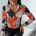 thumbnail image 2 of CEHVOM Chemises à Manches Longues pour Femmes, Boutonnées, Col en V, Graphique Floral, Couleur Contrastée, Blouses d'Automne, 2 of 7