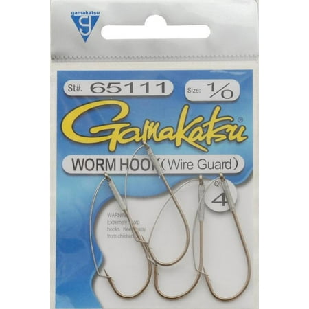 Gamakatsu 65111 Worm Hook with Wire Weed Guard, Size 1/0, Needle