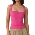 thumbnail image 2 of Women'S Square Neck Sleeveless Tank Tops Basic Tight T-Shirts Rose red M, 2 of 9