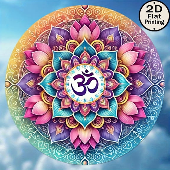 HELLOYOUNG Mandala Metal Wall Art 8 Inch Round Vintage 2D Printed Religious Sign Home Decor for Bedroom Cafe Club Dorm Perfect Gift