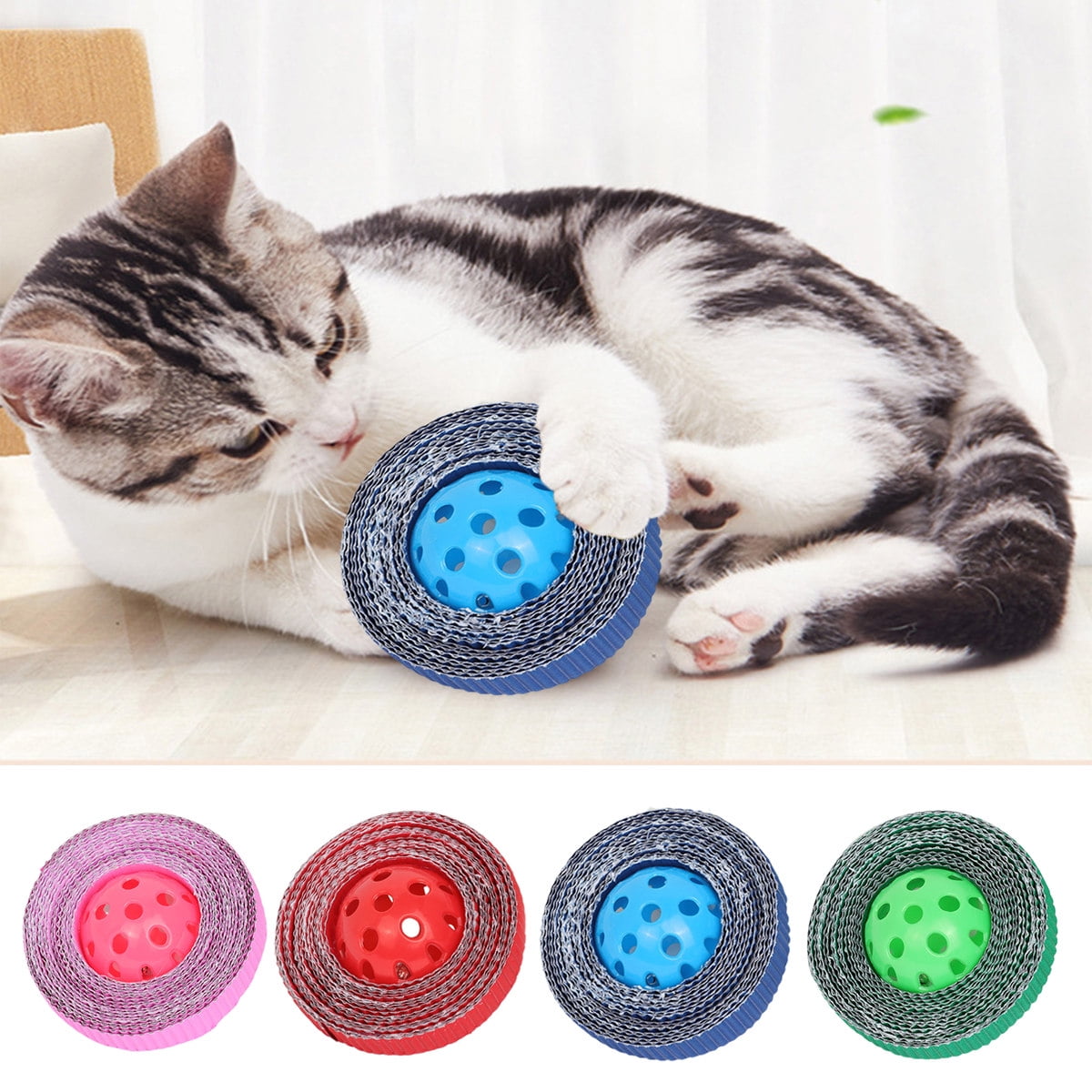 Cat Toy with Round Board Scratching Paper Pad and Ball for All Ages of Cats 