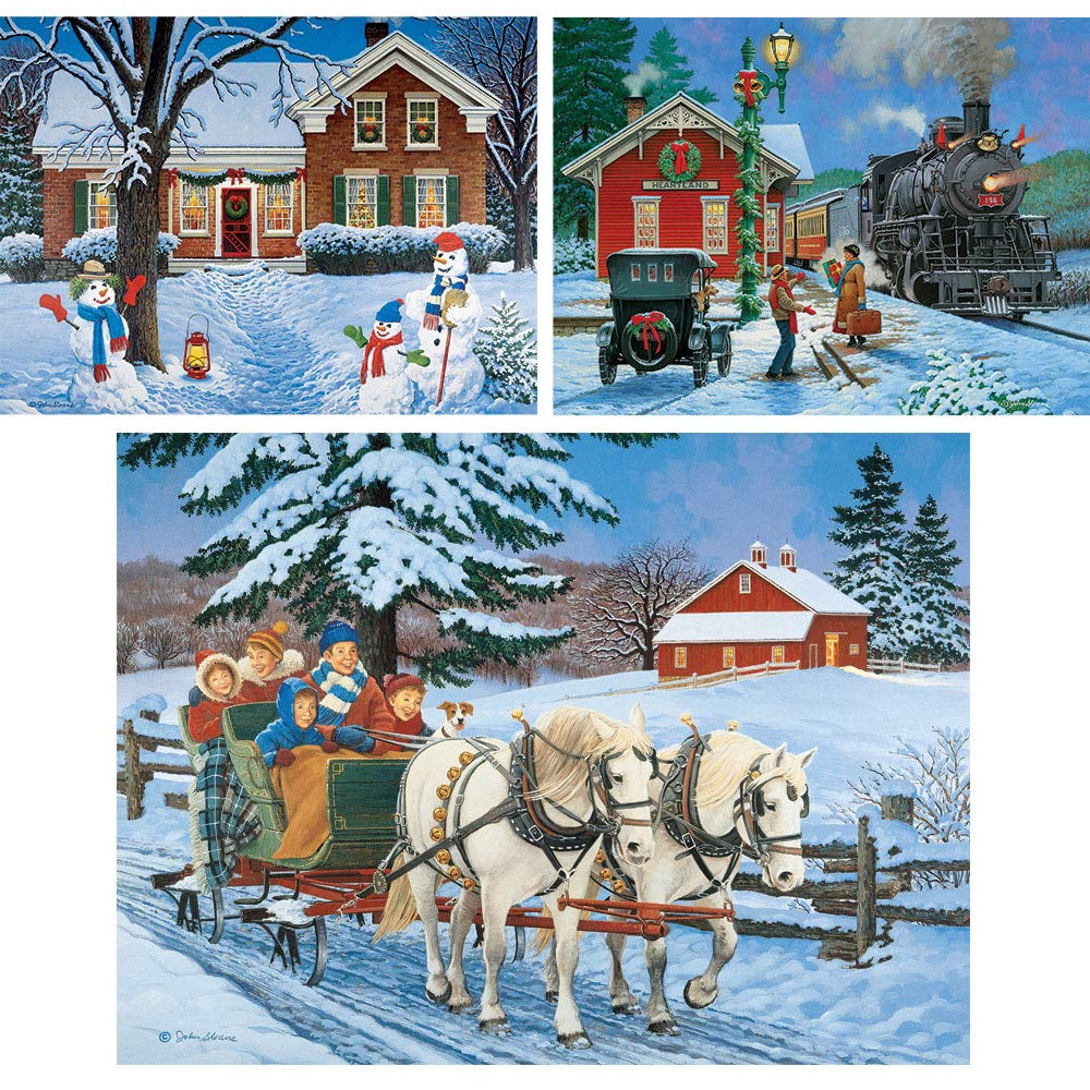Bits & Pieces 3-Pack 500‑Pc John Sloane Holiday Puzzles, 18×24 in