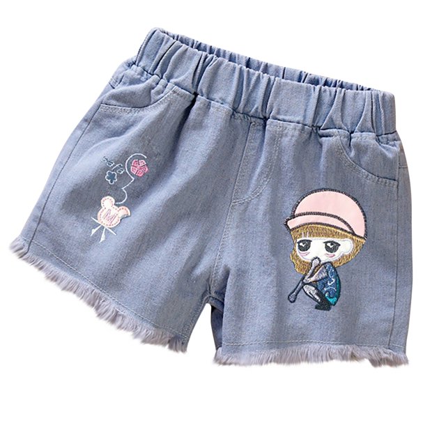 Odeerbi 3-13 Años Niñas Verano Pantalones Cortos de Denim Lindos Bordados Pantalones Cortos Casuales Cómodos Pantalones Cortos Respirables