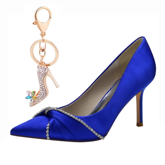 Women Pointed Toe High Heels Stiletto 8.5CM Rhinestones Bow Pump Party Dress Wedding Shoes