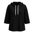 thumbnail image 5 of VSSSJ Women's 3/4 Sleeve Hooded Sweatshirt Loose Fit Batwing Sleeve Ribbed Textured Lightweight Fall Casual Pullover Shirt Tops L, 5 of 8