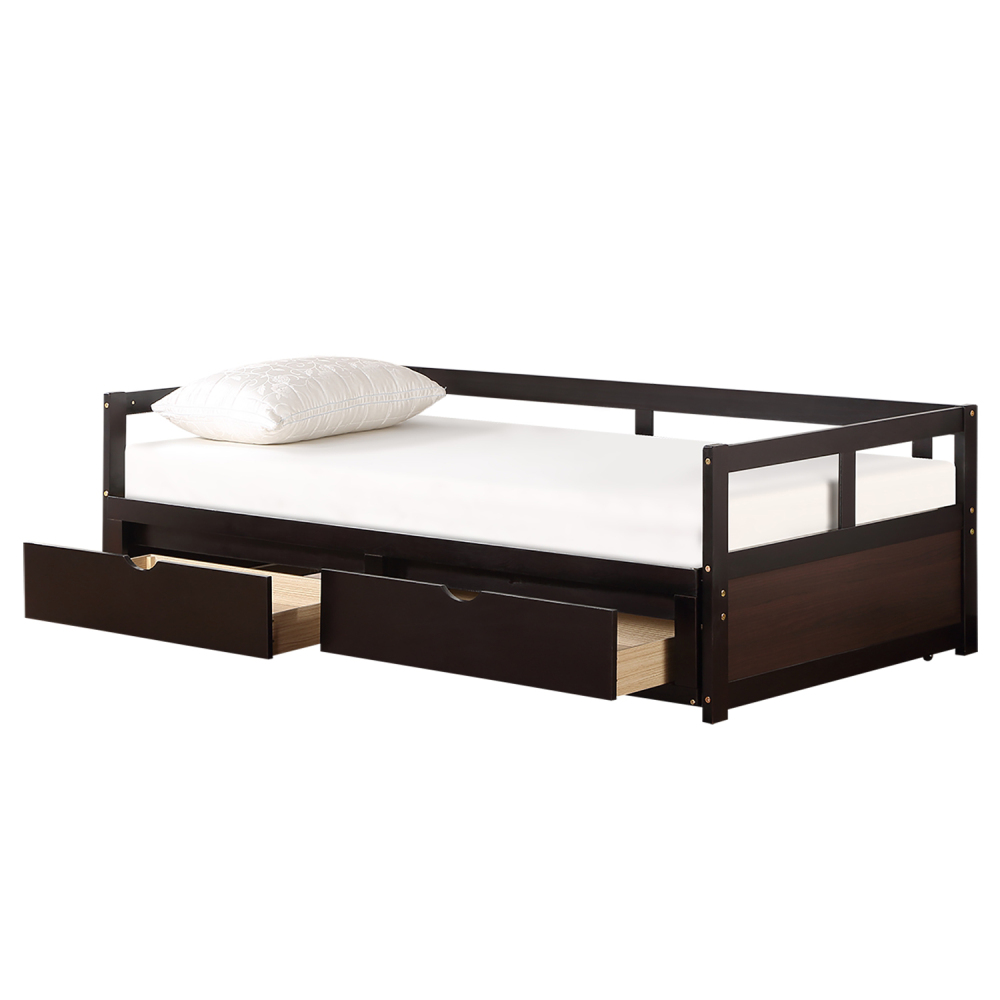 Hassch Wooden Daybed with Trundle Bed and Two Storage Drawers, Extendable Bed Daybed, Sofa Bed for Bedroom Living Room - image 2 of 9