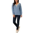 thumbnail image 3 of INSPIRE CHIC Women's' Long Sleeve Sweaters Trendy Lace V Neck Knit Drop Shoulder Pullover Sweater Jumper Tops XL Blue, 3 of 5