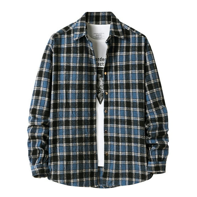 Pompotops Chemise à Carreaux pour Hommes Ajustée Col Rabattu Manches Longues en Solde