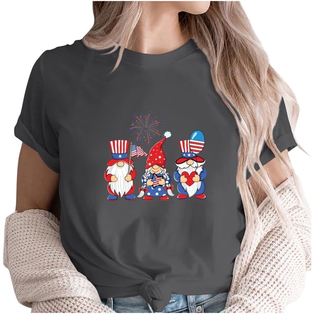 Camiseta de Cuello de la Tripulación de la Impresión Del Día de la Independencia de las Mujeres, Camiseta Casual Elegante para las Mujeres