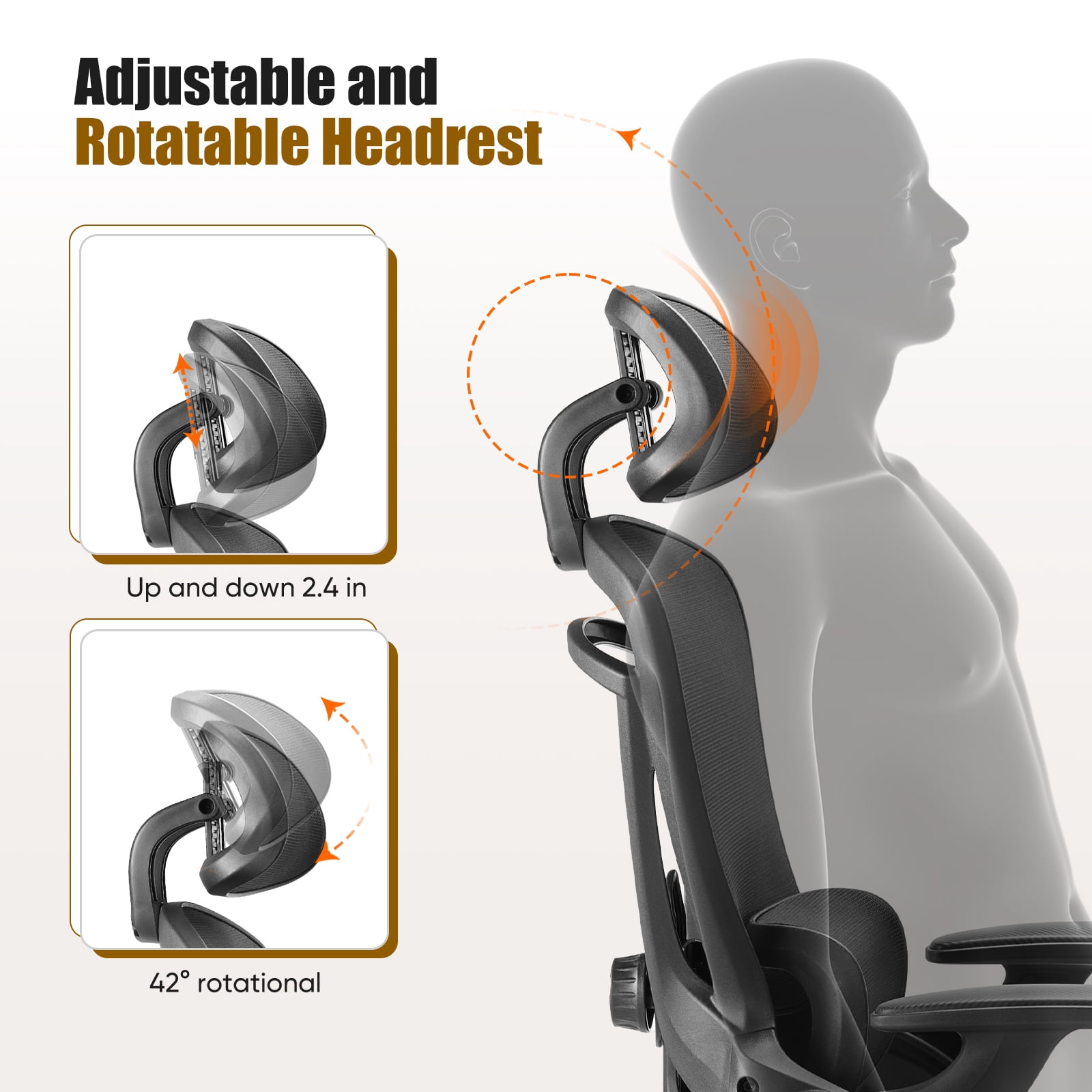 JIOABL Ergonomic Mesh Office Chair, High Back Desk Chair with Adjustable Lumbar Support, Headrest & Armrests, Swivel Task Chair, Black