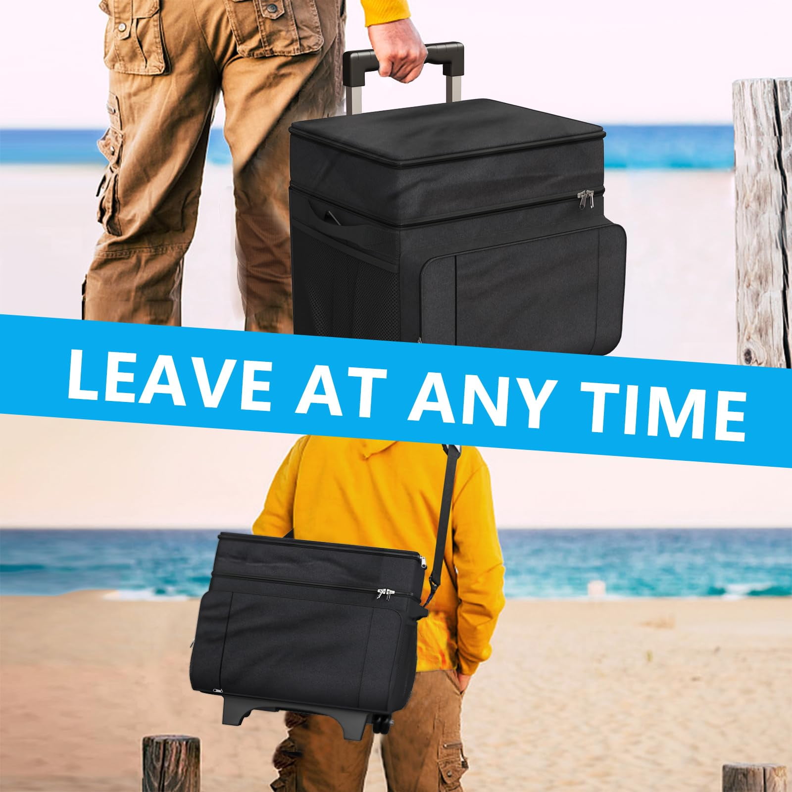Cooler with Wheels and Handle, Portable Rolling Cooler, Ice Chest Cooler, 50 Can Large Cooler Bag for Beach, Outdoor Camping, Picnic, Patio Travel