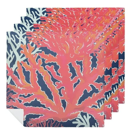 

JRXY Coral and White Coral Reef Coastal Sea Life Decorative Cloth Napkins for Home and Party Use Washable Napkins 4 PCS
