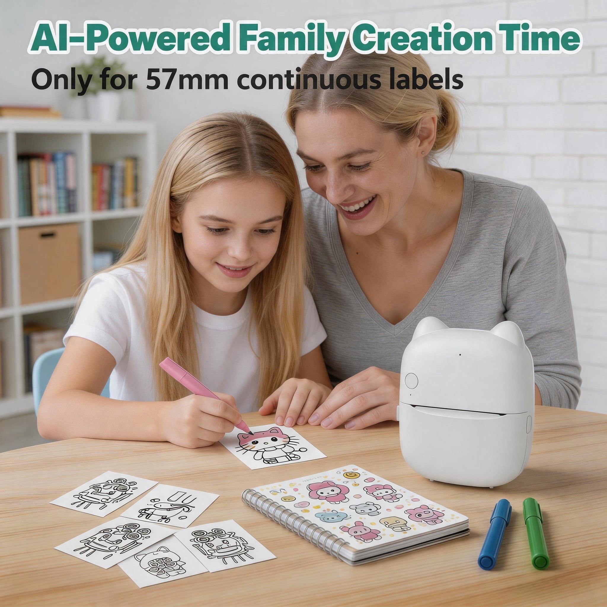 AI Voice-to-Image Printer, Portable Inkless Thermal Printer with AI Image Generation & Voice Q&A,  For DIY, Family Creative Time, Stickers, Creative Gift - White