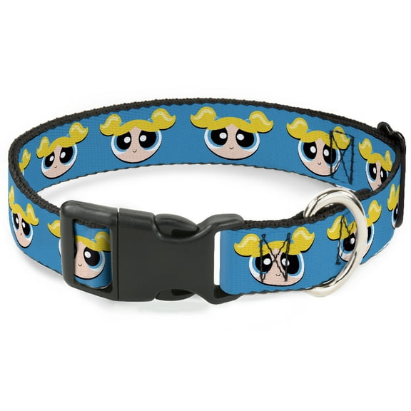 Warner Bros. Animation Pet Collar, Dog Collar Plastic Buckle, The Powerpuff Girls Bubbles Face Close Up Blue, 7 to 8.5 Inches 0.5 Inch Wide