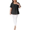 thumbnail image 2 of Agnes Orinda Women's Plus Size Easter Top Square Neck Ruffle Sleeve Pleated Front Hollow Summer Casual Blouse 2X Black, 2 of 6