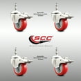 thumbnail image 2 of 3.5 Inch 316SS Red Polyurethane Wheel Swivel ½ Inch Stem Caster Set Lock Brake, 2 of 2
