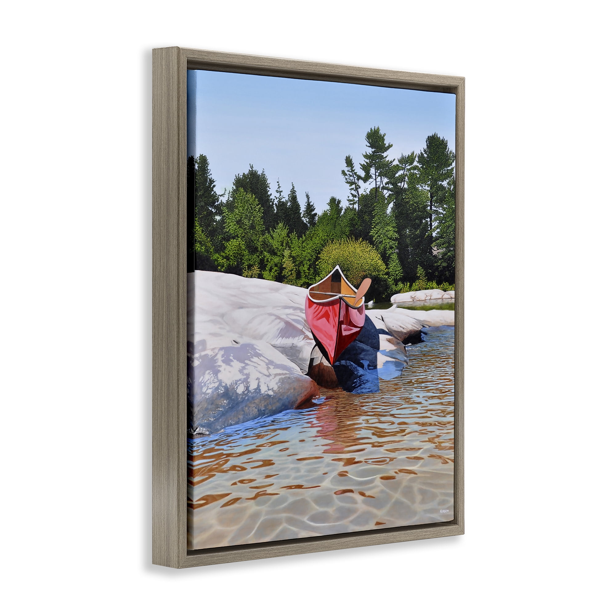 Stupell Industries Canoe at Water's Edge Brown Framed Floater Canvas Wall Art, design by Kenneth M Kirsch