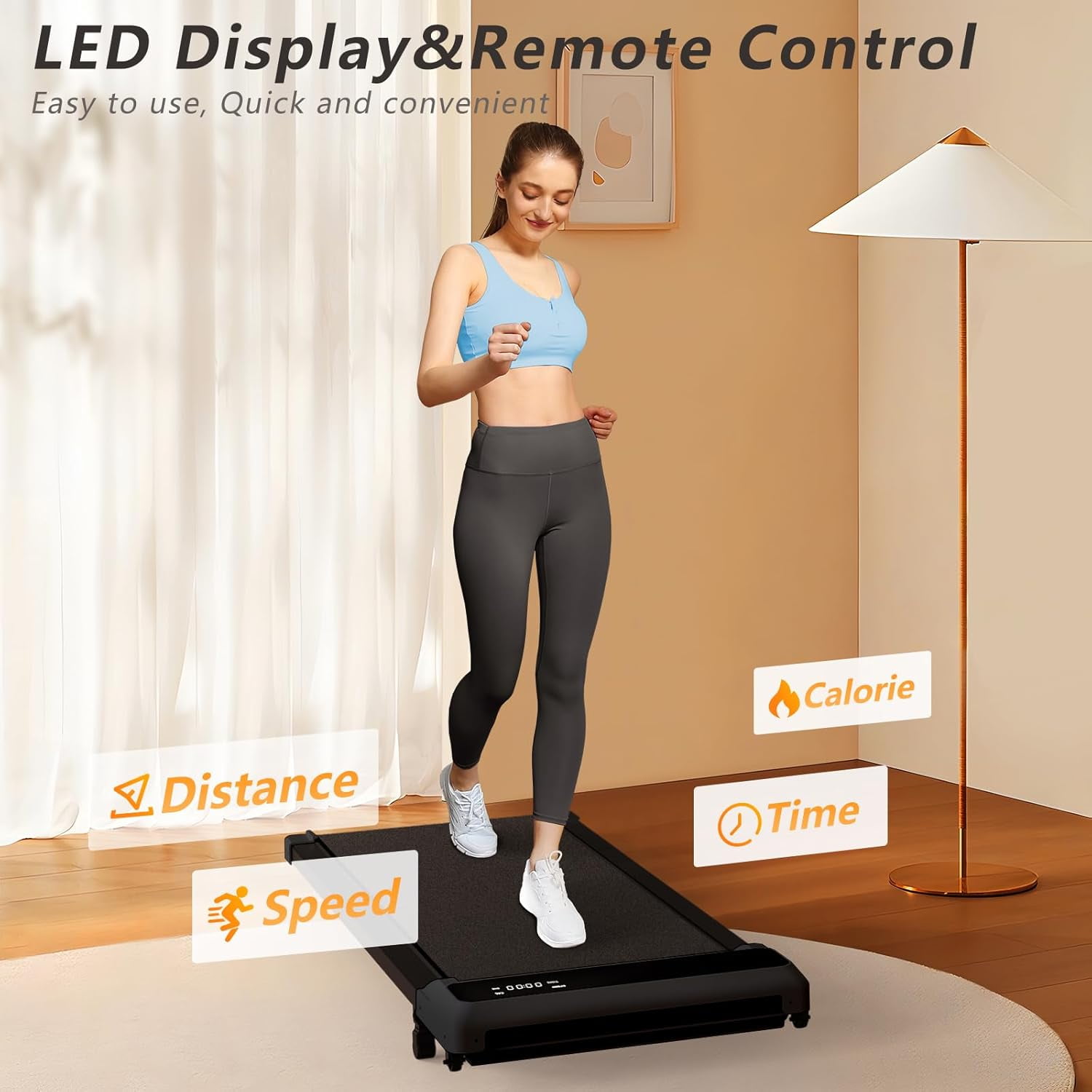 JURITS 2-in-1 Walking Pad and Jogging Under-Desk Treadmill with Remote Control, Portable LED Display, Black
