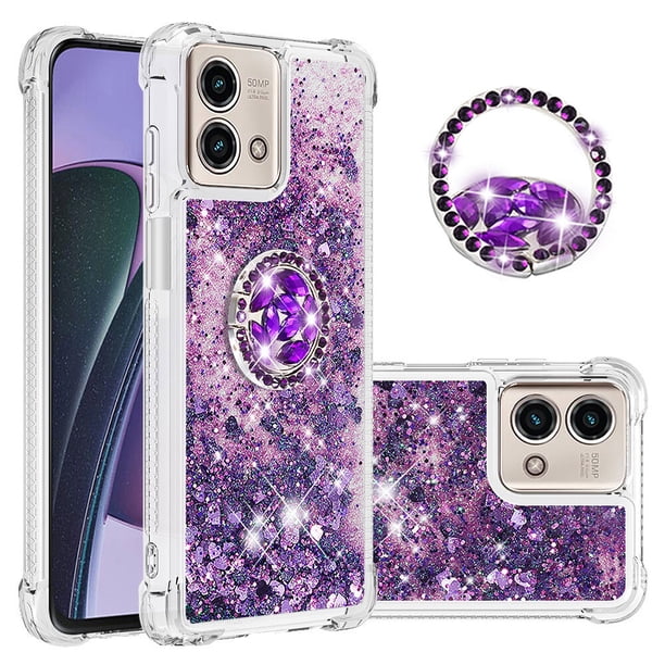 Funda para Motorola Moto G Stylus 5G 2023 con Brillo Líquido Flotante, Purpurina, Parachoques y Anillo Giratorio Soporte