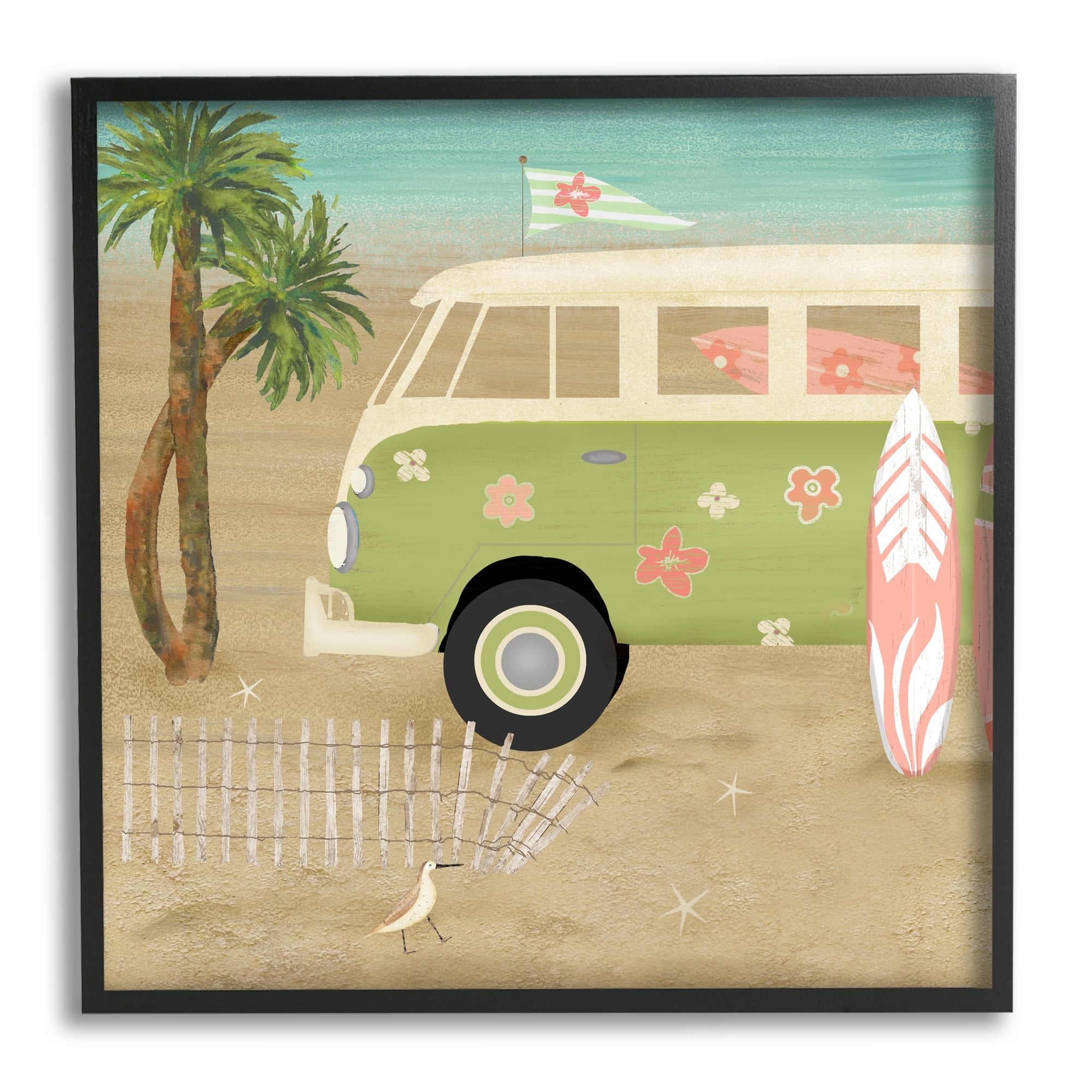 Stupell Industries Hippy Travel Van Beach Chair Picnic Ocean Scenery,24 x 24, Design by Beth Albert