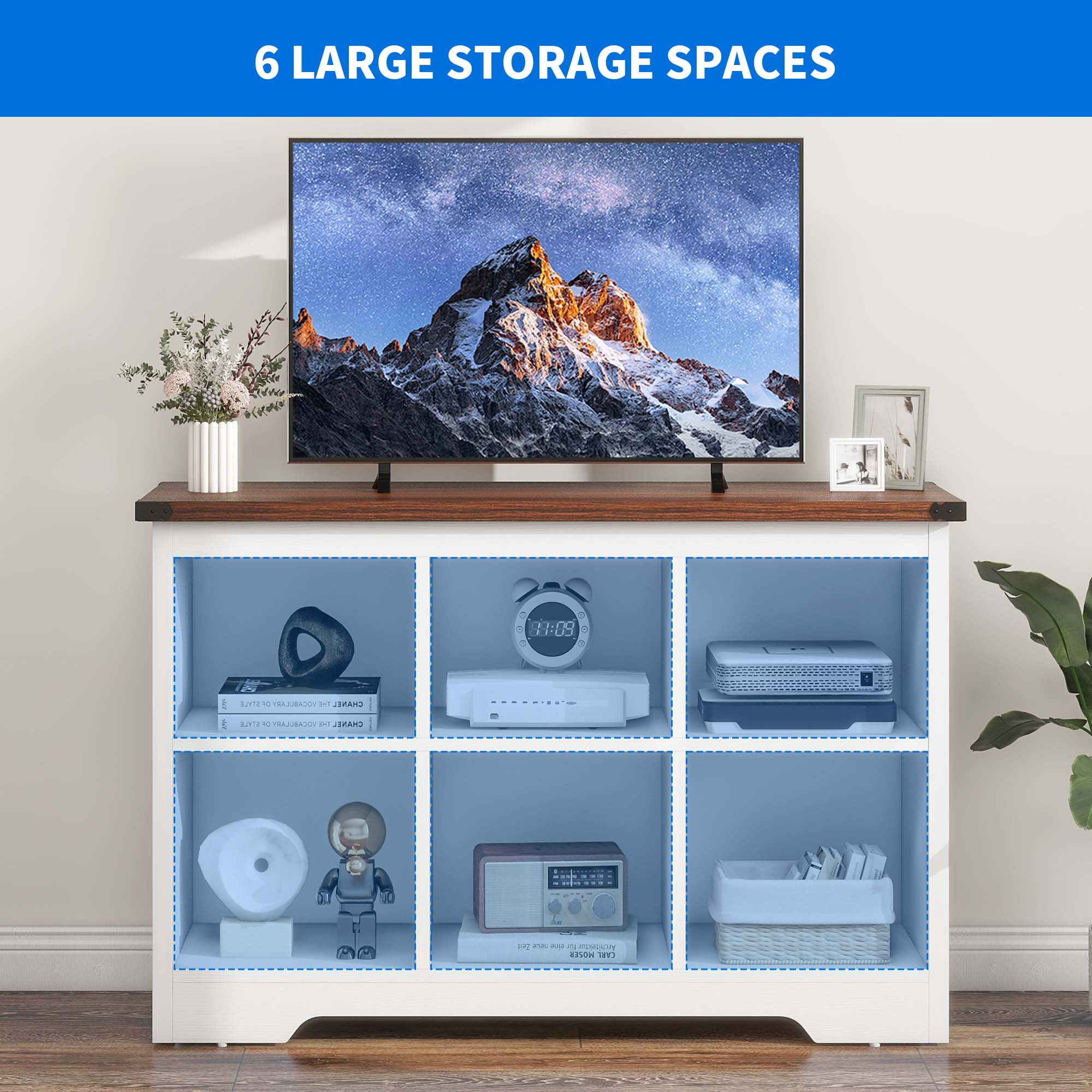Uforic 6 Cube Organizer Bookcase, Farmhouse Cubby Bookshelf , Horizontal Open Shelf for Living Room, Bedroom, Home Office, White