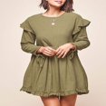 thumbnail image 3 of Solid Color Loose Ruffle Party Mini Dress for Women with Long Sleeves, 3 of 7