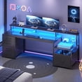 thumbnail image 3 of SEDETA Gaming Desk with 5 Drawer, Power Outlet & Led Lights, 66" Home Office Desk with File Drawer, Storage, Monitor Shelf, Computer Desk, Black, 3 of 8