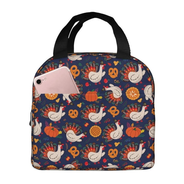 Easygdp Turkey And Thanksgiving Bolsa Térmica Premium - Tela Oxford Impermeable, Gran Capacidad, Bolsillo Frontal, Unisex para Trabajo, Escuela, Actividades al Aire Libre y Picnics