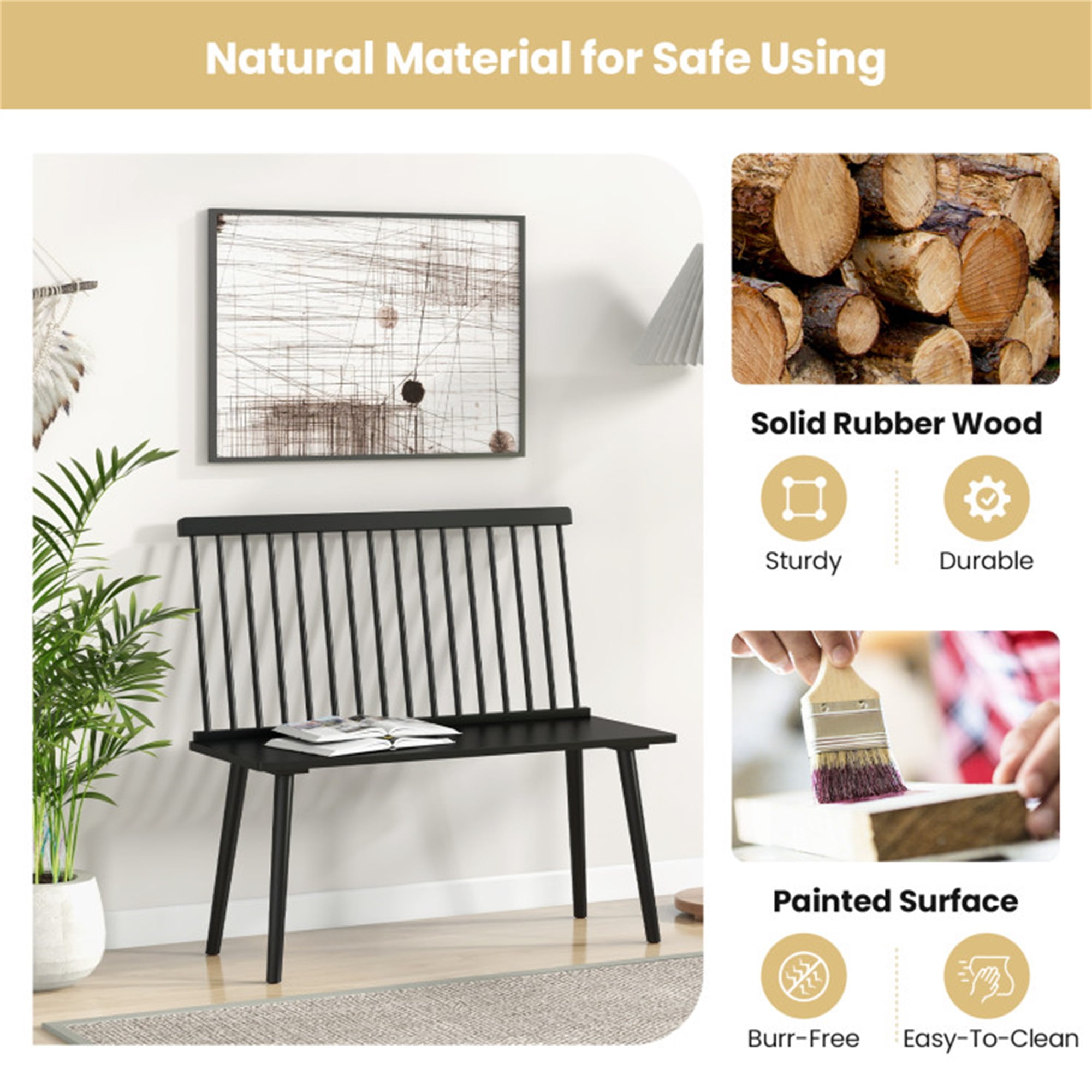 Demi Bonn Bench for 2 with Spindle Back for Kitchen Dining Room Hallway Dining Chairs, Beige