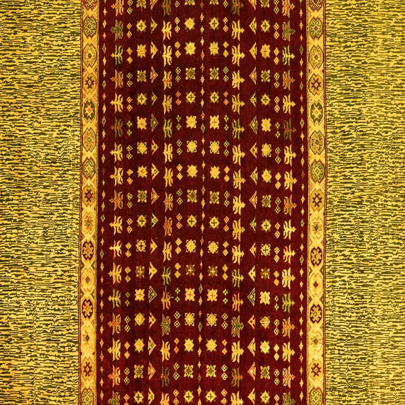 Ahgly Company Machine Washable Indoor Square Abstract Yellow Modern Area Rugs, 3' Square